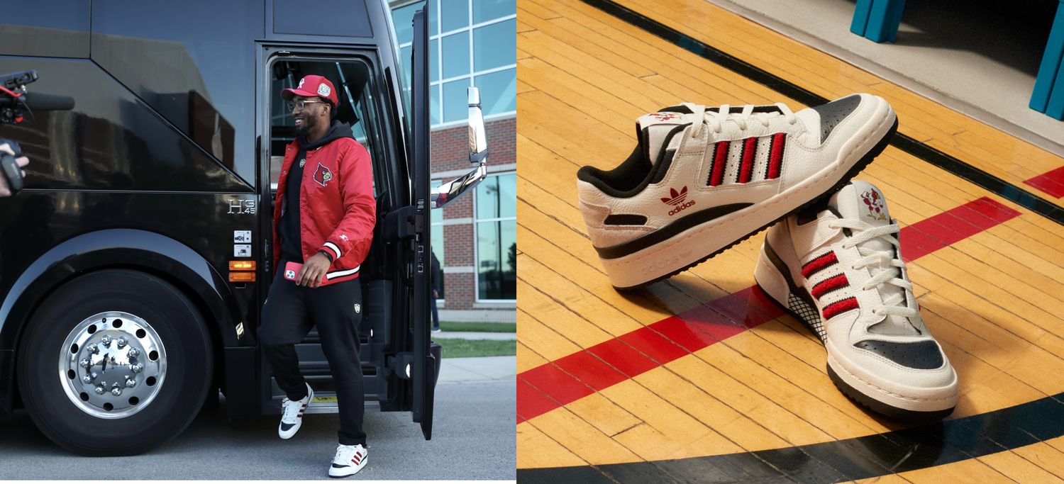 Donovan Mitchell wearing adidas sneakers to a Louisville Cardinals football game.